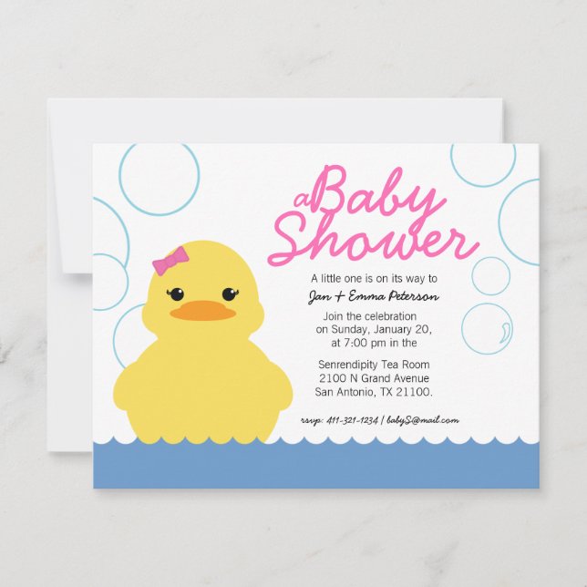 girl rubber ducky BABY SHOWER invitation (Front)