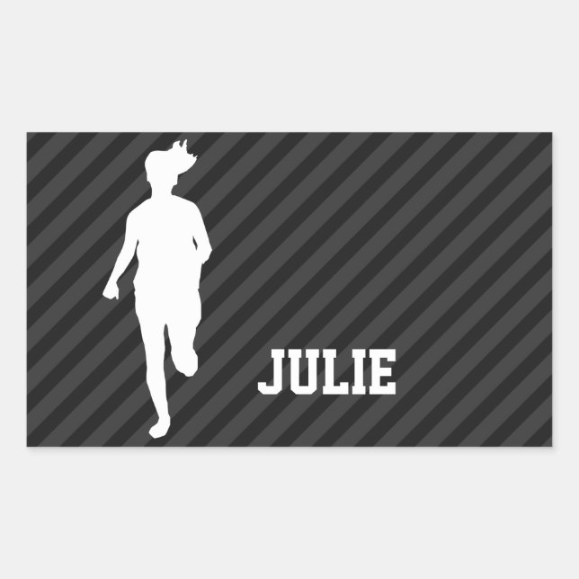 Girl Running; Black & Dark Grey Stripes Rectangular Sticker (Front)