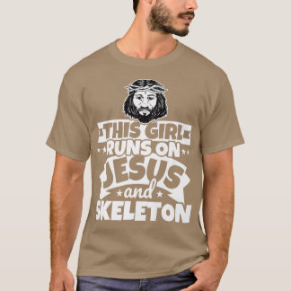Girl runs on Jesus and skeleton  T-Shirt