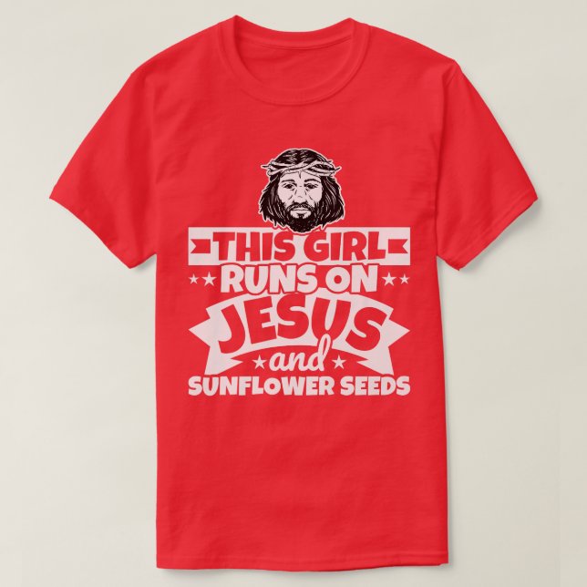 Girl runs on Jesus and Sunflower seeds Premium  T-Shirt (Design Front)