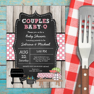 Girl Rustic Wood Couples Baby Q Shower Invitation