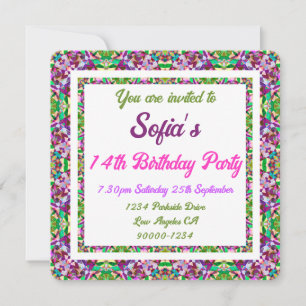 Girl’s Bold Fall Green Autumn Pink Birthday Invitation