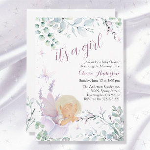 Girl’s Butterfly Watercolor Flower Baby Shower Invitation