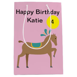 Girl’s editable cute cartoon horse age medium gift bag