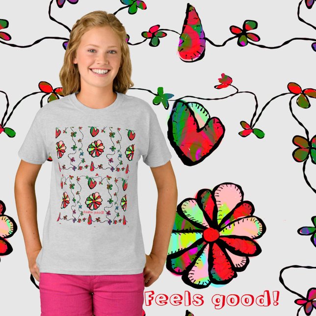 Girl’s Happy., Joyful Hearts & Flowers T-Shirt (Creator Uploaded)