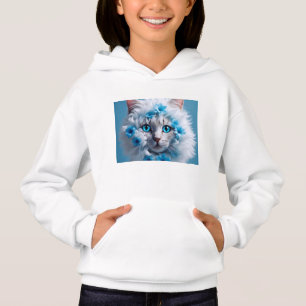 Girl’s Hoodie white with beautiful white cat  