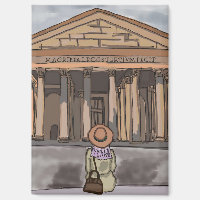 Girl s sitting front of Pantheon in Rome.