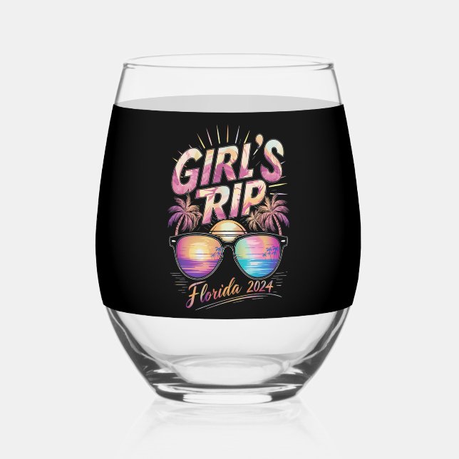 Girl’s Trip Florida 2024 Summer Beach Weekend  Stemless Wine Glass (Front)