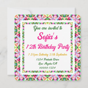 Girl’s Vibrant Summer Green Bright Pink Birthday Invitation