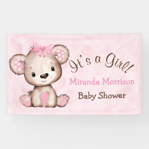 Girl’s Watercolor Teddy Bear Baby Shower Banner