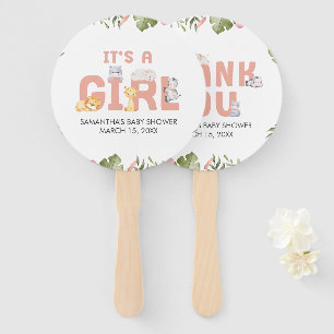 Girl Safari Animal Baby Shower Hand Fan