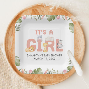 Girl Safari Animal Baby Shower  Paper Plate