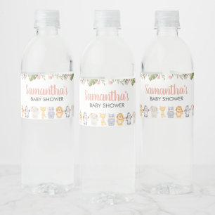 Girl Safari Animal Baby Shower Water Bottle Label