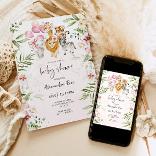 Girl Safari animals baby shower Invitation