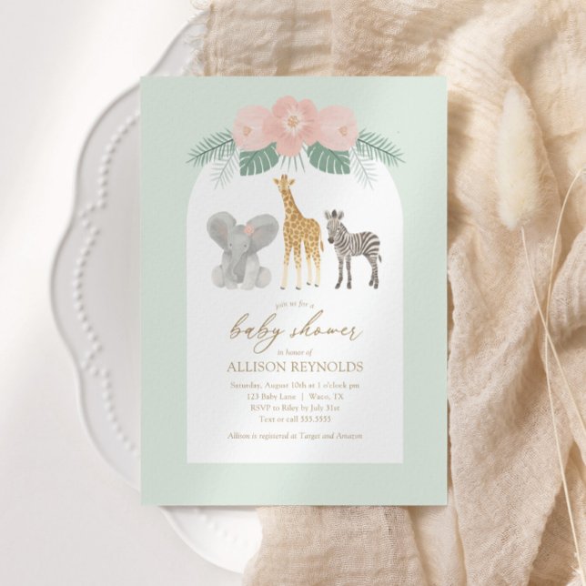 Girl Safari Animals Baby Shower Invitation (Creator Uploaded)