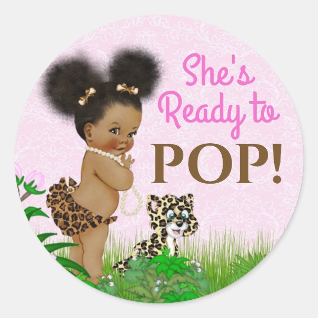 Girl Safari Baby Shower Favour Sticker (Front)