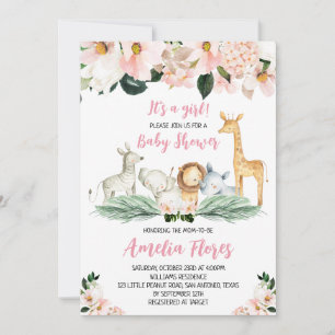 Girl Safari Baby Shower Invitation