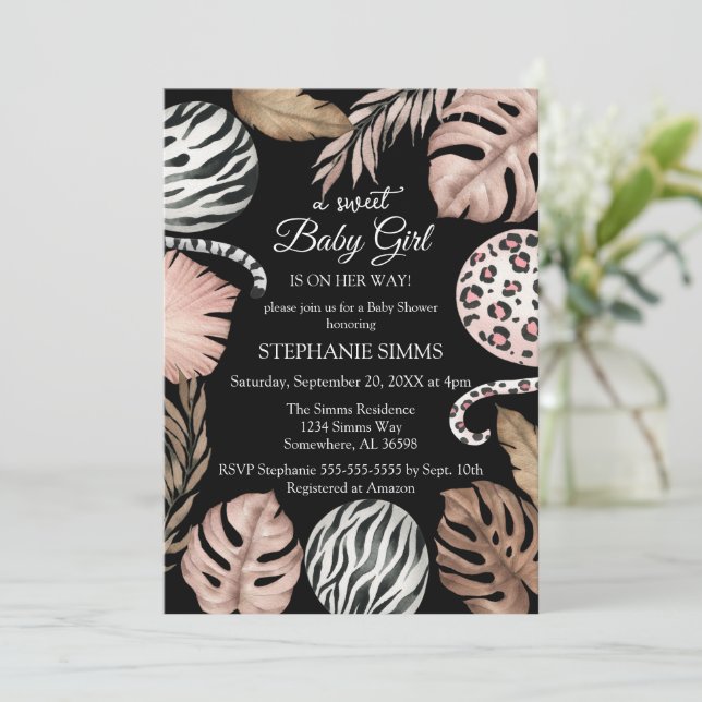Girl Safari Baby Shower Invitation (Standing Front)