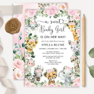 Girl Safari Baby Shower Invitation, Wild Jungle An Invitation