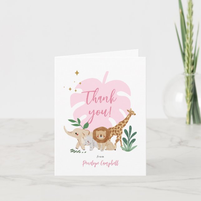 Girl Safari Birthday Party Thank You Card (Front)