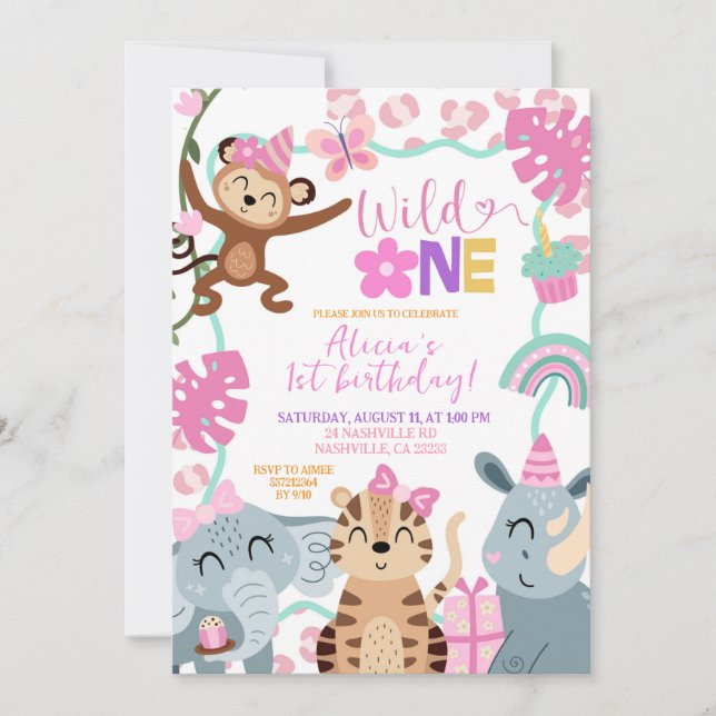Girl Safari Birthday Wild One Party invitation (Front)