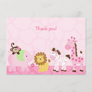 Girl Safari Customised Flat Thank you note Card