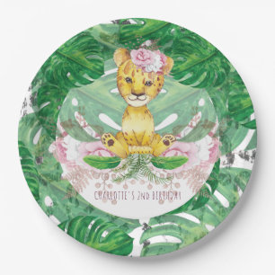 Girl Safari Lion Illustration Personalised Paper Plate