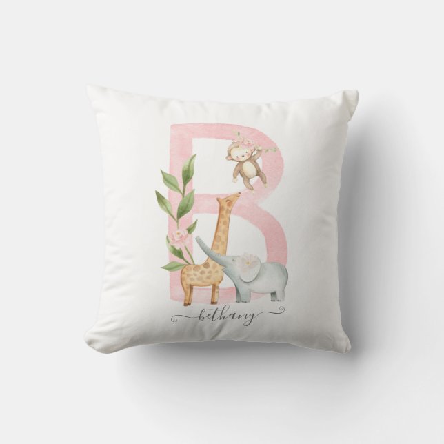 Girl Safari Nursery Monogram Cushion (Front)
