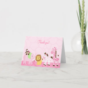 Girl Safari Pink Jungle Folded Thank you Notes