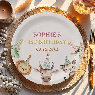 Girl Safari Zoo Animals Birthday Party Paper Plate