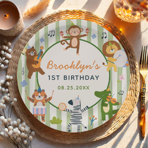 Girl Safari Zoo Animals Birthday Party Paper Plate