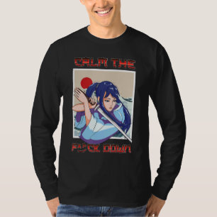 Girl Samurai Katana Warrior Fighter Japanese Flag  T-Shirt