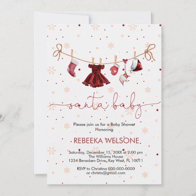 Girl santa baby christmas baby shower invitation (Front)