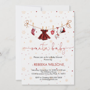 Girl santa baby christmas baby shower invitation