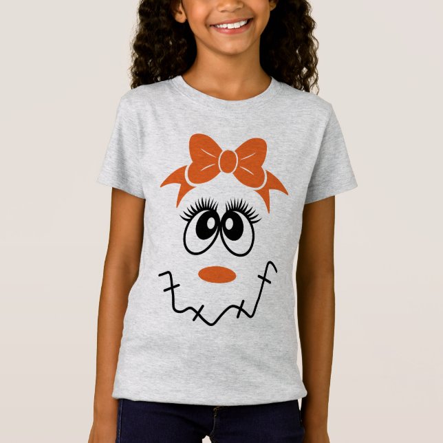 Girl Scarecrow Face with Bow T-Shirt (Front)