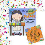 Girl Science Birthday Party Invitation<br><div class="desc">A girl in the science lab surrounded by test tubes,  beakers,  and areas you can customise before ordering on colourful science theme birthday party invitations! If your child loves science and wants a mad scientist birthday party you'll love our easy to customise science birthday invites!</div>