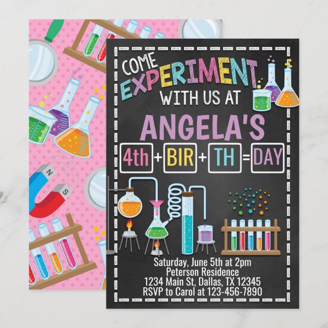 Girl Science Experiment Birthday Party Invitation (Front/Back)