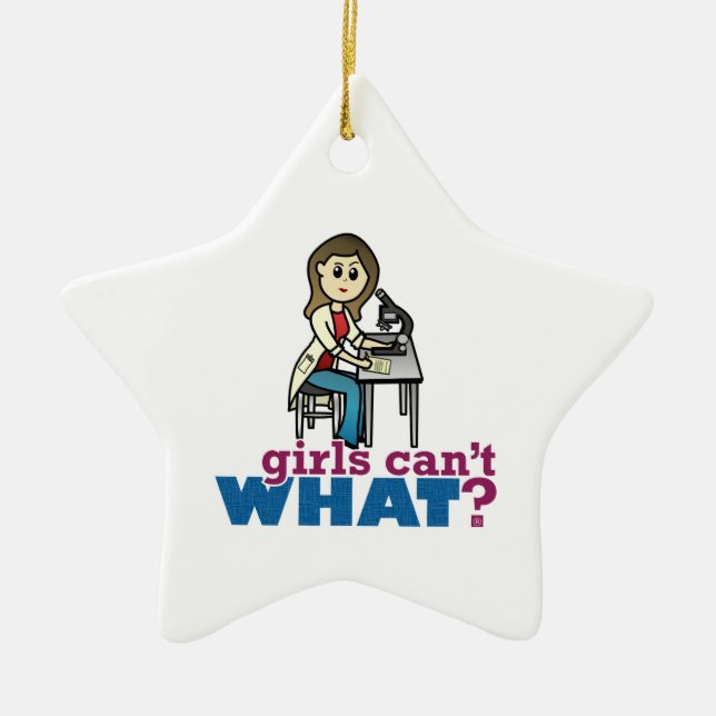 Girl Scientist Ceramic Tree Decoration (Front)