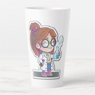 Girl Scientist Sticker Art Latte Mug