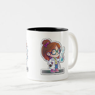 Girl Scientist Sticker Art Two-Tone Mug, 11 oz  Coffee Mug