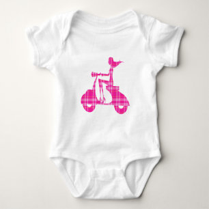 girl scooter pink white gingham baby bodysuit