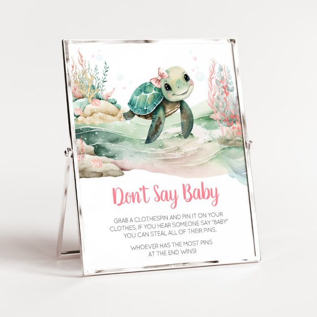 Girl Sea Turtle Baby Shower Don't Say Baby Poster (A Little Hatching Is On the Way Baby Shower Don't Say Baby Sign)