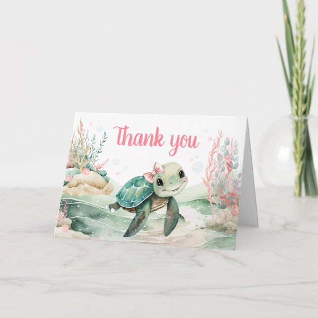 Girl Sea Turtle Baby Shower Thank You Card (Front)