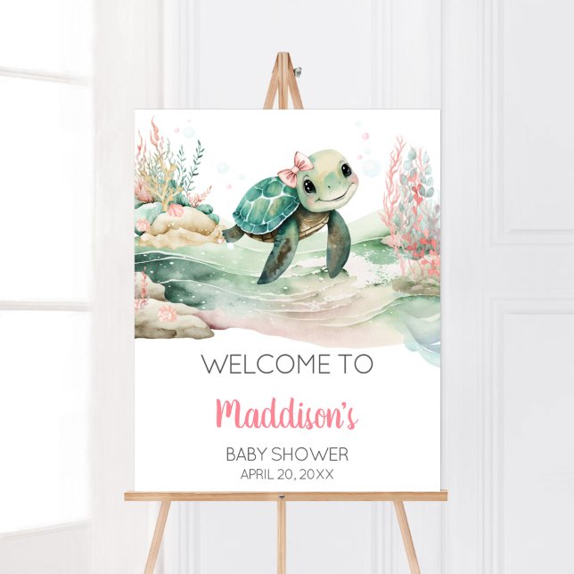 Girl Sea Turtle Baby Shower Welcome Poster (A Little Hatching Is On the Way Baby Shower Welcome Sign)