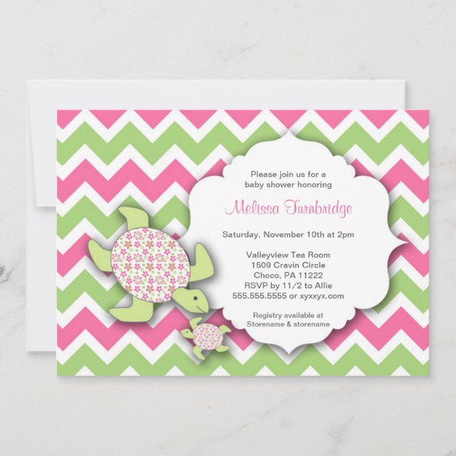 Girl Sea Turtles Baby Shower Invites Mother Baby (Front)