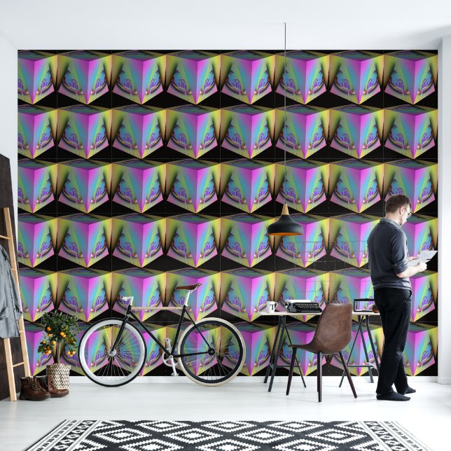 Girl Seated In Pyramid Cube Wallpaper (Living Room)
