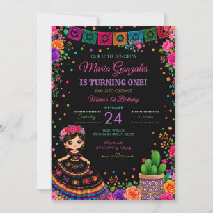 Girl Señorita 1st Birthday Mexican Dress Colourful Invitation
