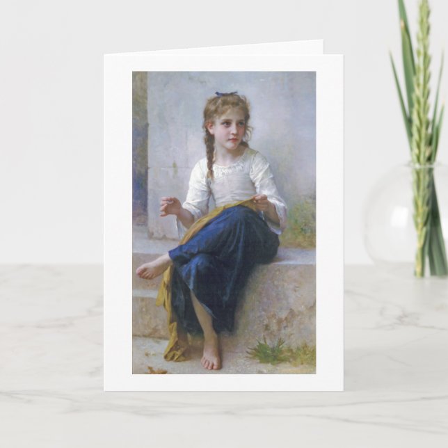 Girl Sewing, Bouguereau Card (Front)