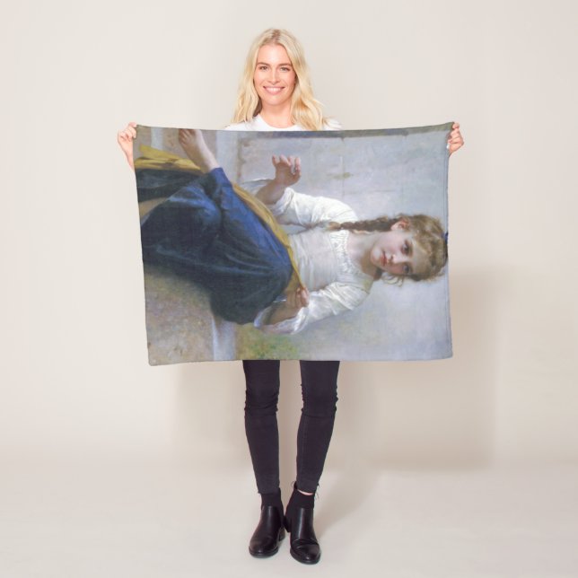 Girl Sewing, Bouguereau Fleece Blanket (In Situ)