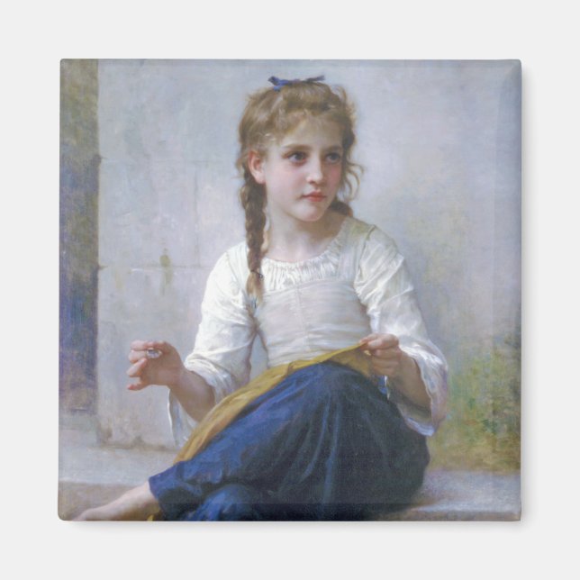 Girl Sewing, Bouguereau Magnet (Front)